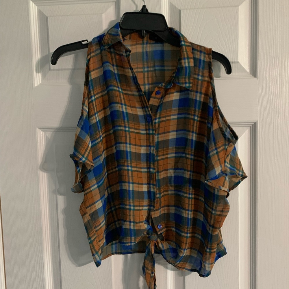 Plaid off the shoulder shirt